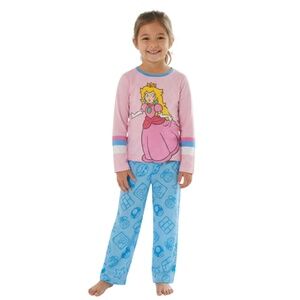 Princess Peach Girls Long Sleeve Top and Pajama Pants Set, 2-Piece